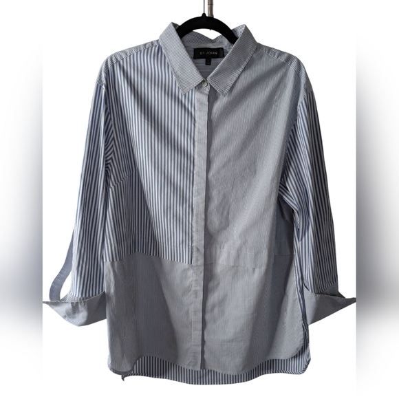 St. John White and Blue Button Down Shirt sz L - Picture 2 of 11
